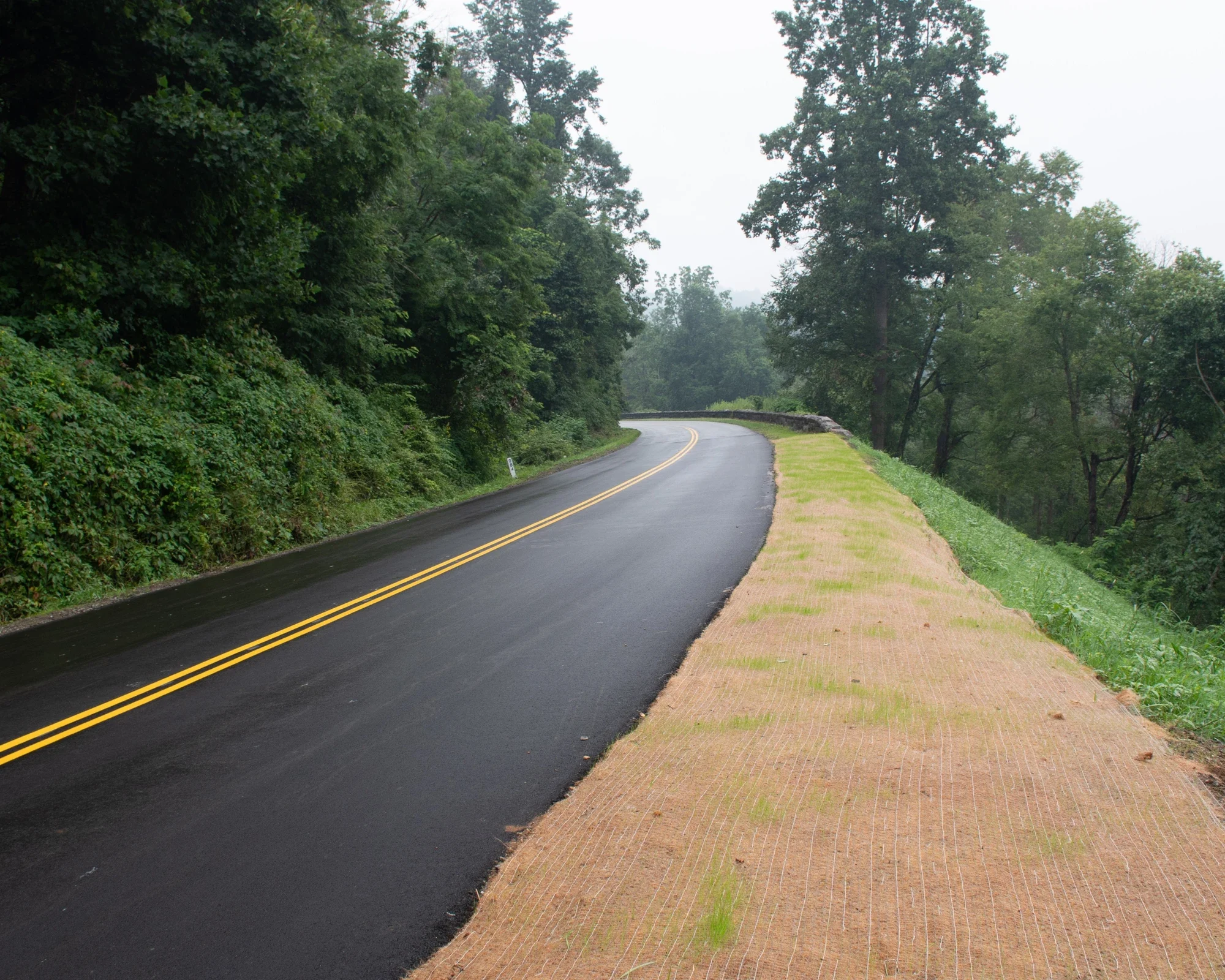 Repaired road and slope at Blue Ridge Parkway milepost 284