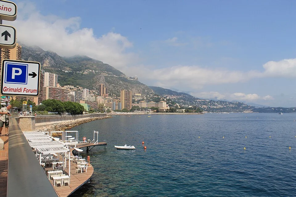 Coastal view towards Larvotto beach in Monaco