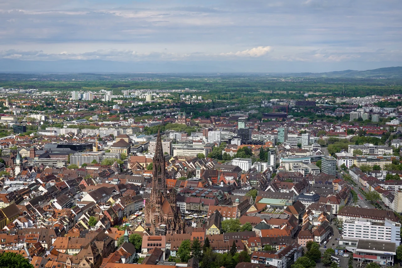 Freiburg im Breisgau rooftops in a broad city panorama