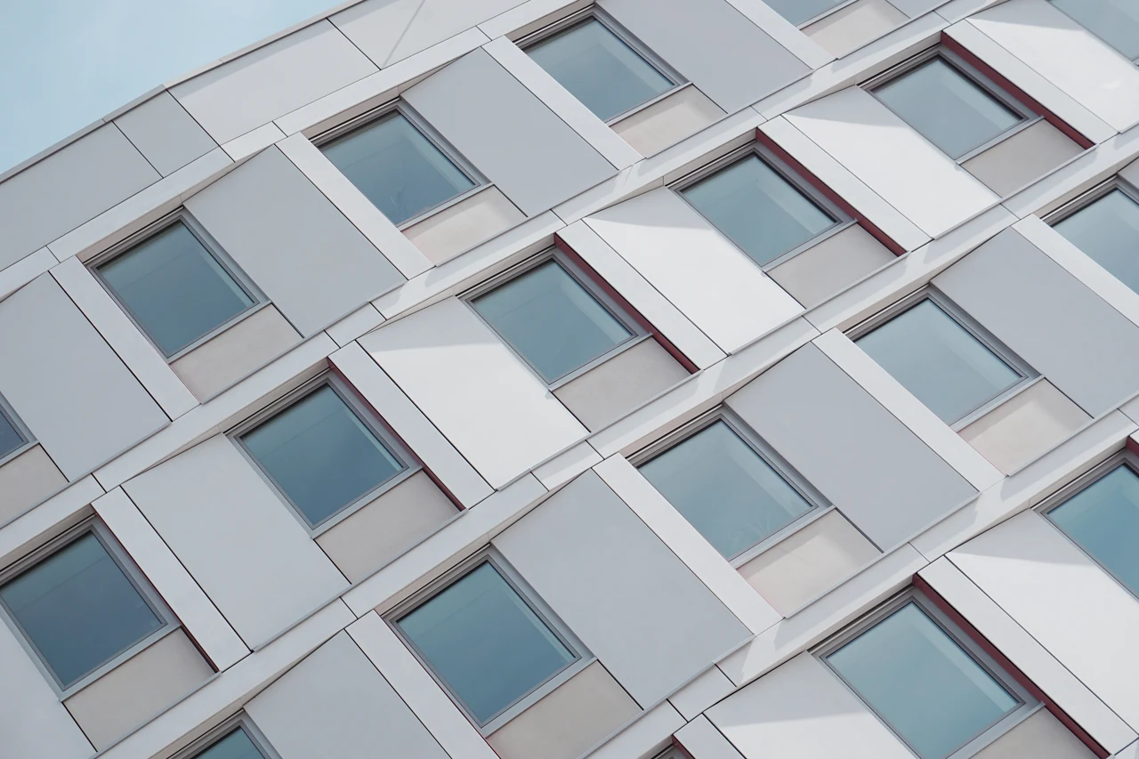 A window corner on a contemporary building facade in Fürth