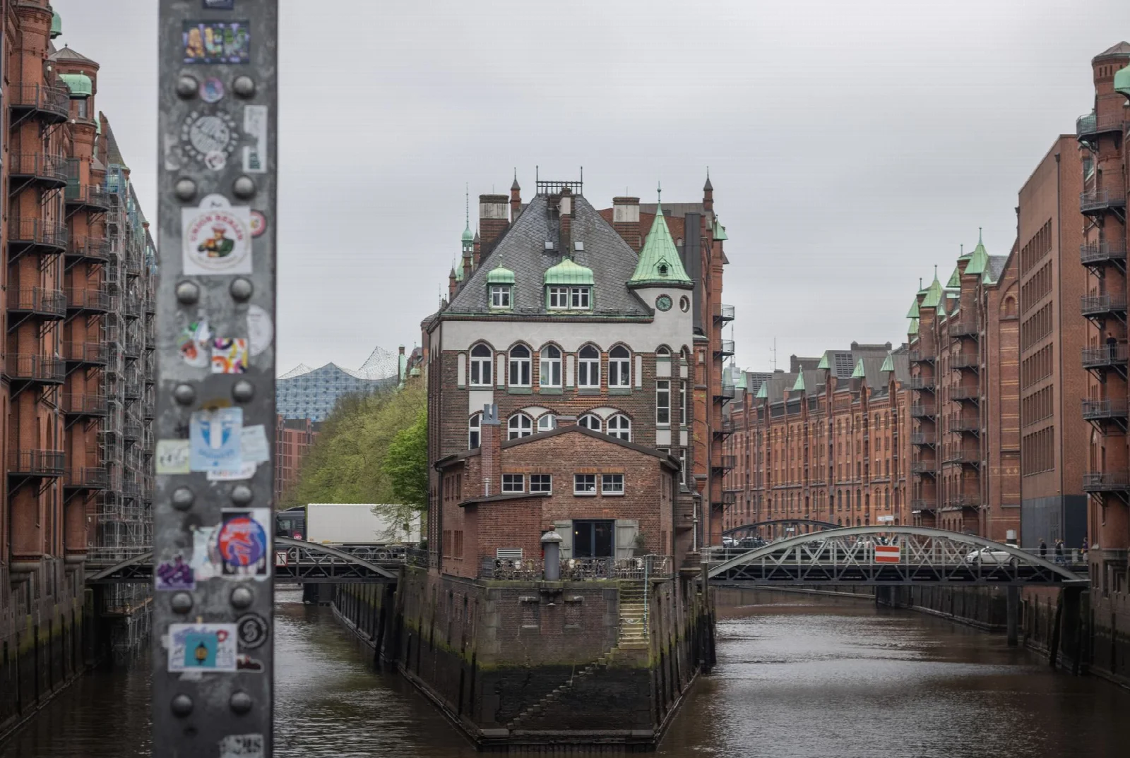 Canals and red-brick warehouses in Hamburg Speicherstadt
