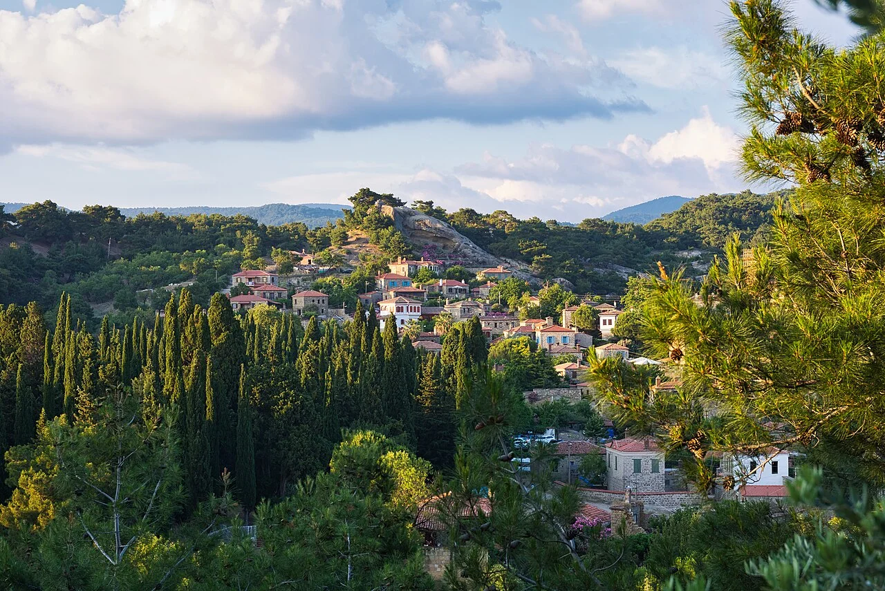 Adatepe village and surrounding green hills in Çanakkale, June 2019