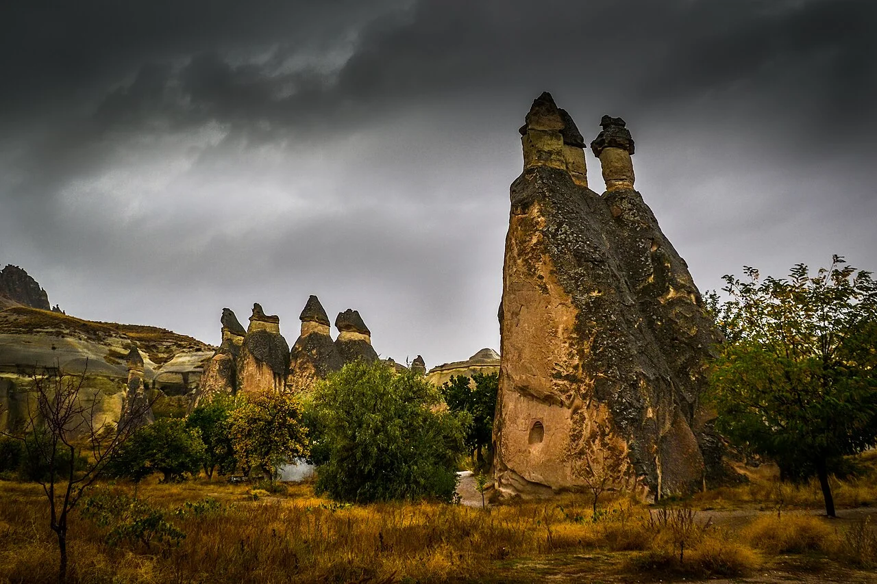 Natural fairy chimneys in the Cappadocia landscape, October 2015