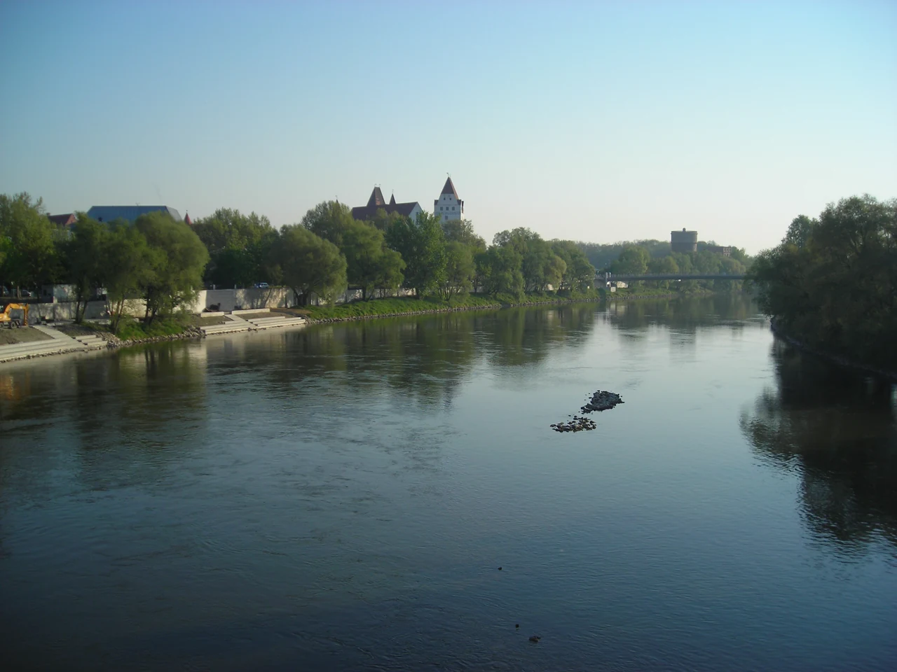 The Danube and distant castle in Ingolstadt, photographed in 2007