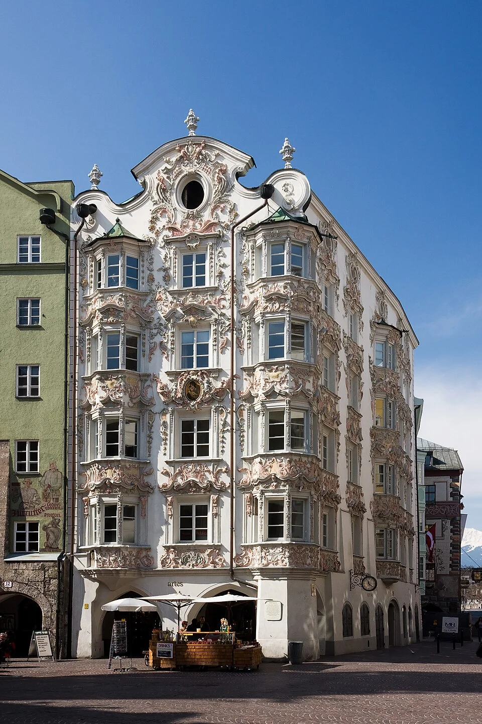 Helblinghaus facade in Innsbruck, historic urban setting; 2008-03-30