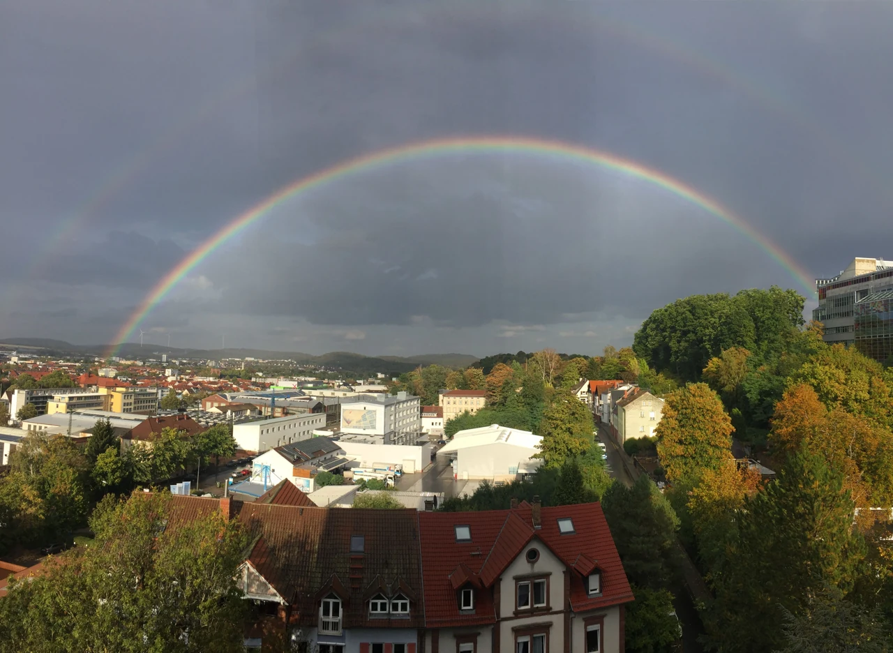 Rainbow above the cityscape in Kaiserslautern