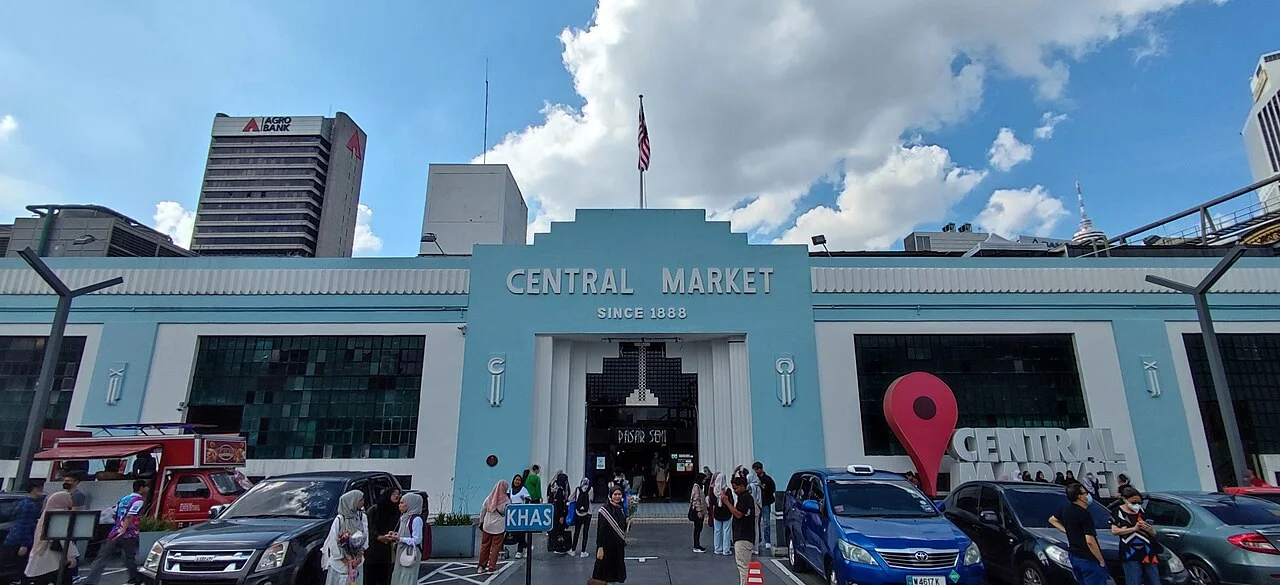 Central Market facade in Kuala Lumpur, 15 July 2023; authentic architecture photograph, not a current shop directory.