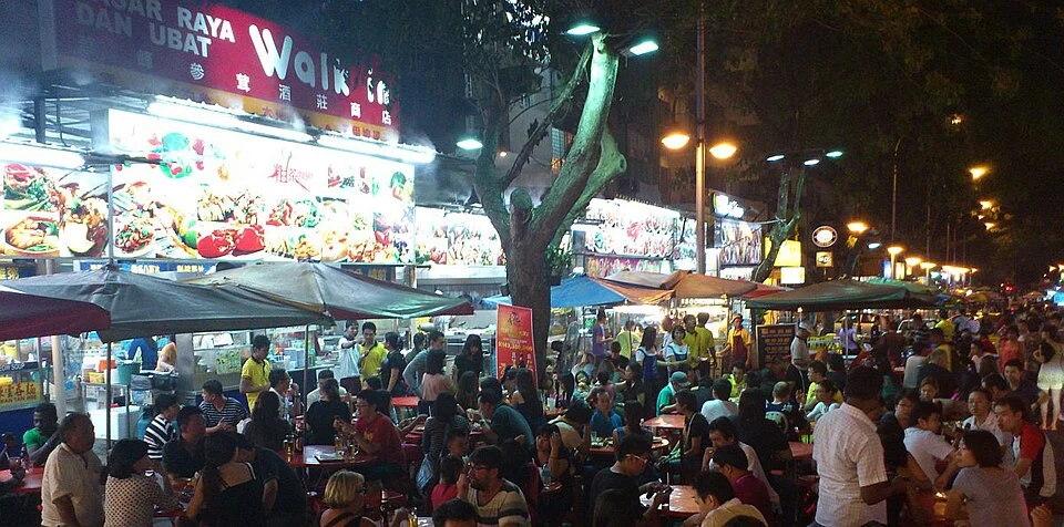 Jalan Alor food street, Kuala Lumpur, 7 January 2012; authentic archive photograph, signs are not current business recommendations.