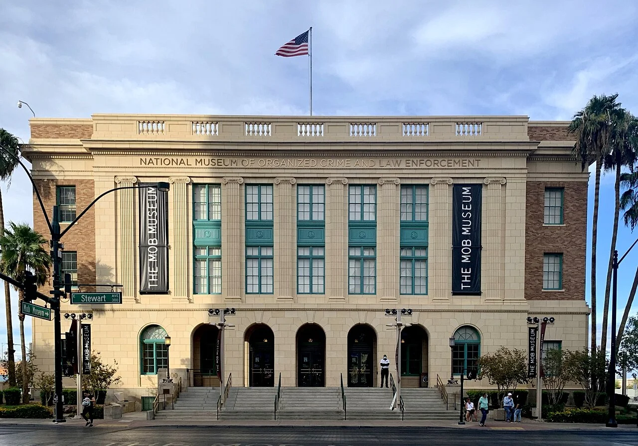 Historic exterior of the Mob Museum in downtown Las Vegas, 2021
