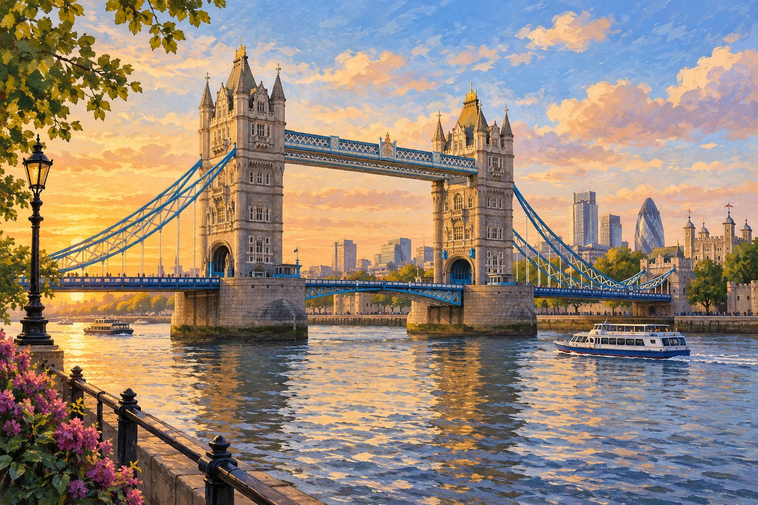 Illustration inspired by Tower Bridge's two towers spanning the River Thames.