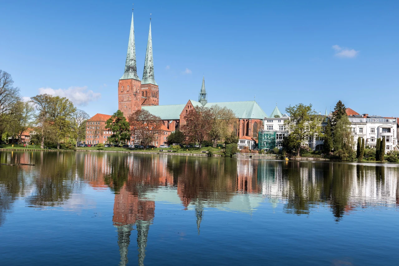 Lübeck Cathedral reflected on the water