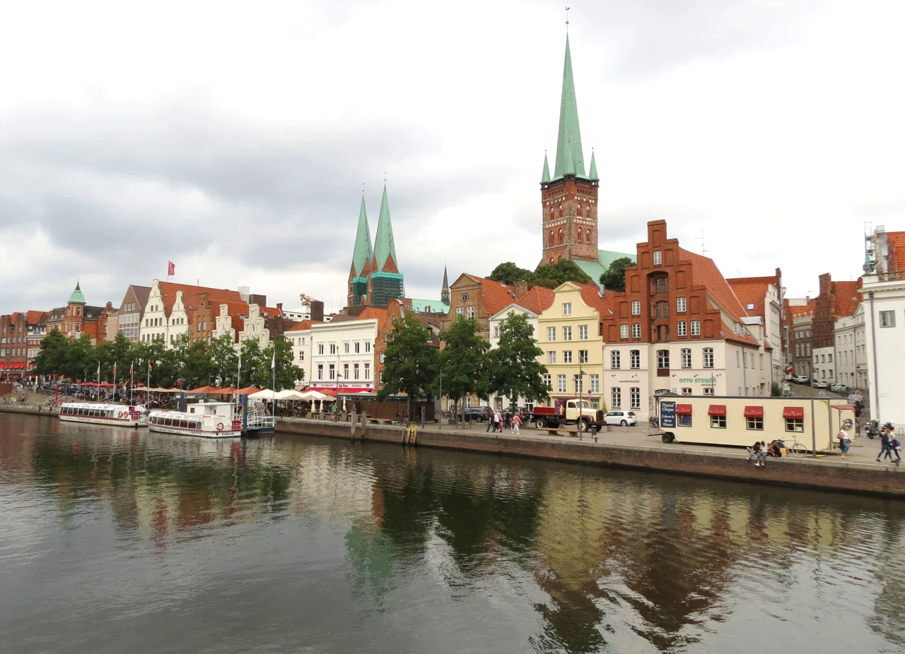 The city beside the Trave waterfront in Lübeck
