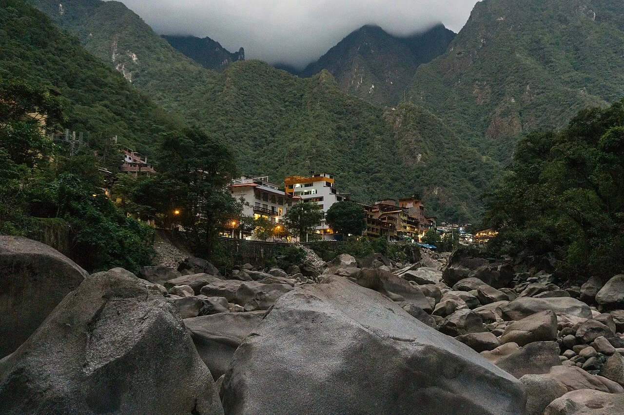 View of Machu Picchu Pueblo town, 2019; not the archaeological citadel