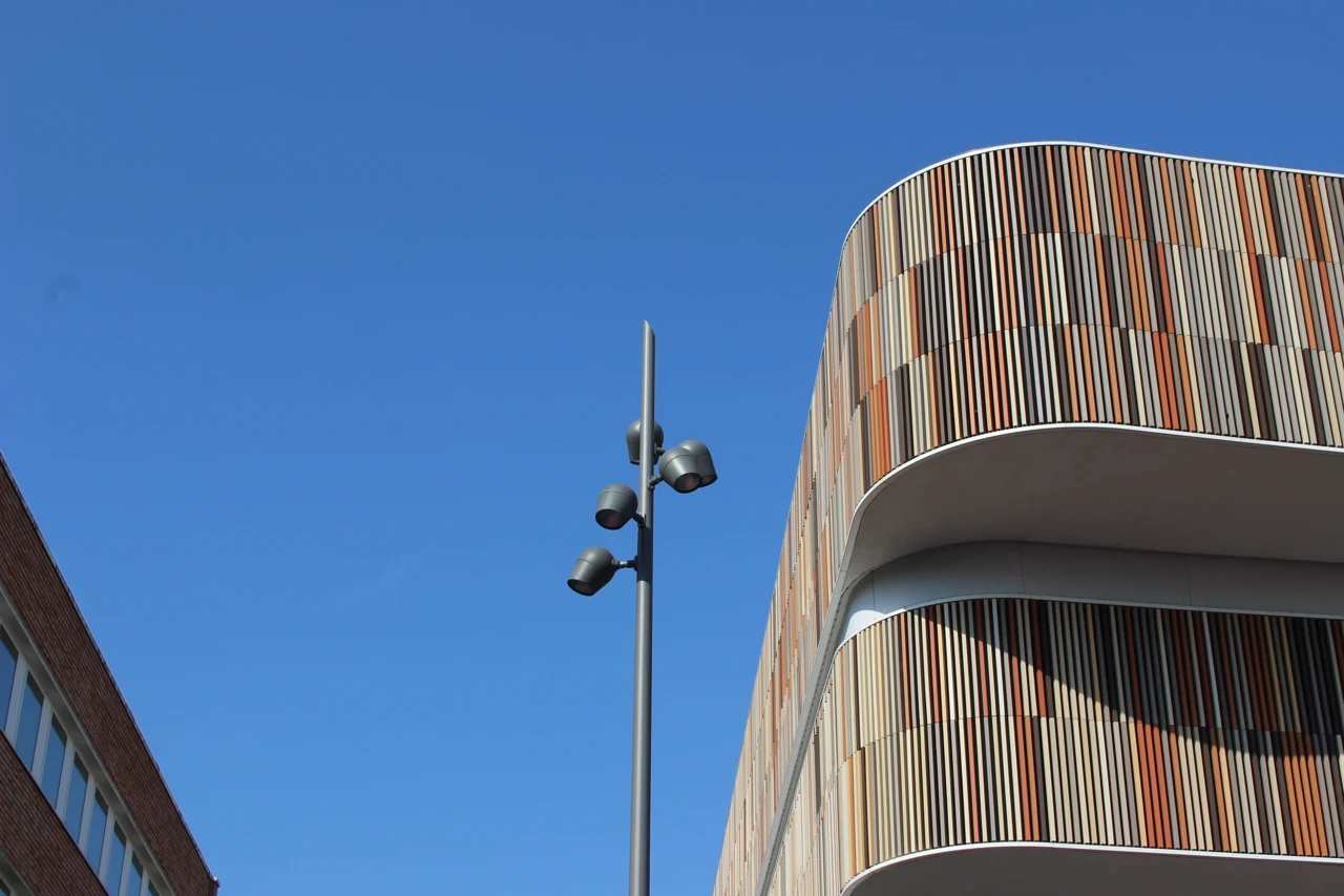 A colourful contemporary facade detail in Mönchengladbach