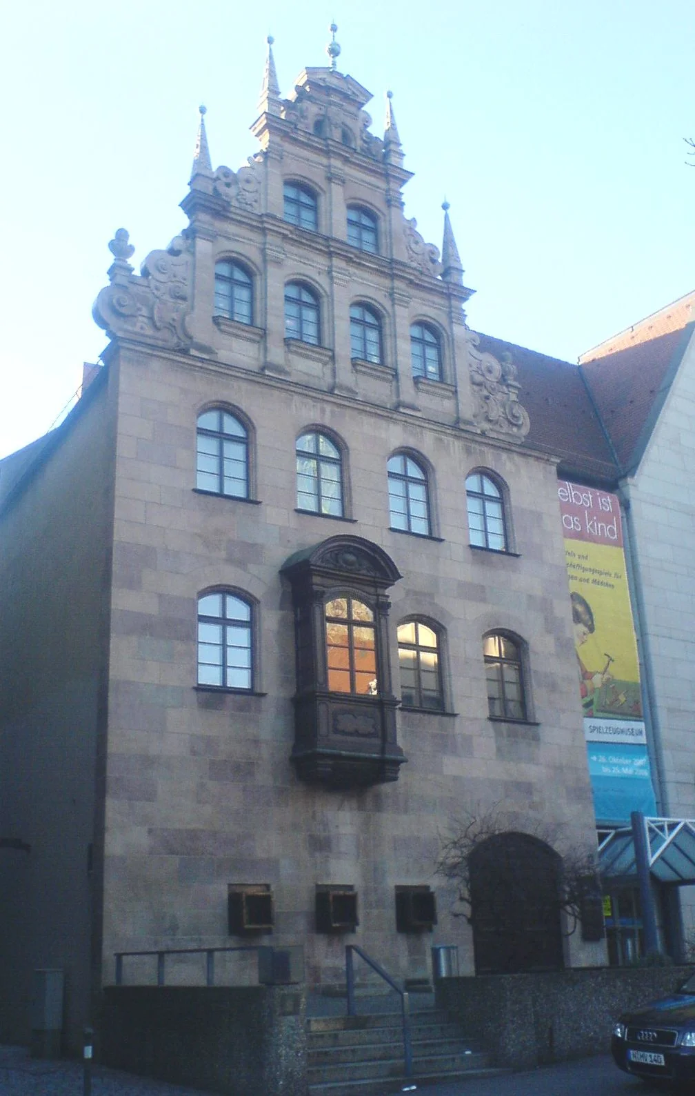 Historic facade of Nuremberg's Toy Museum, photographed in February 2008