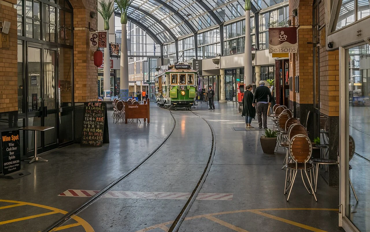 Christchurch tram at Cathedral Junction, 2017; not evidence of current service