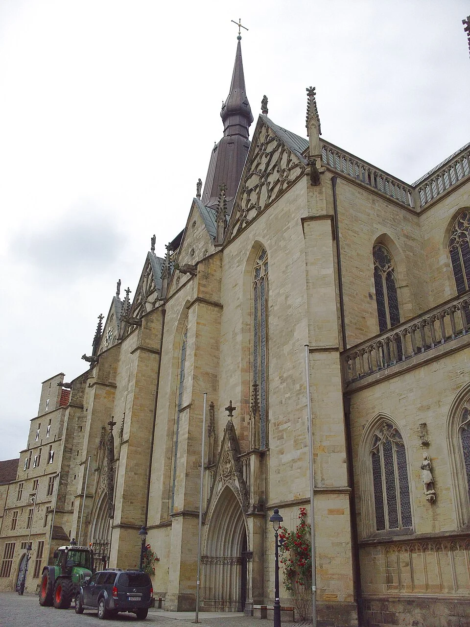 Stone facade and tower of St Mary’s Church in Osnabrück, photographed in June 2012.