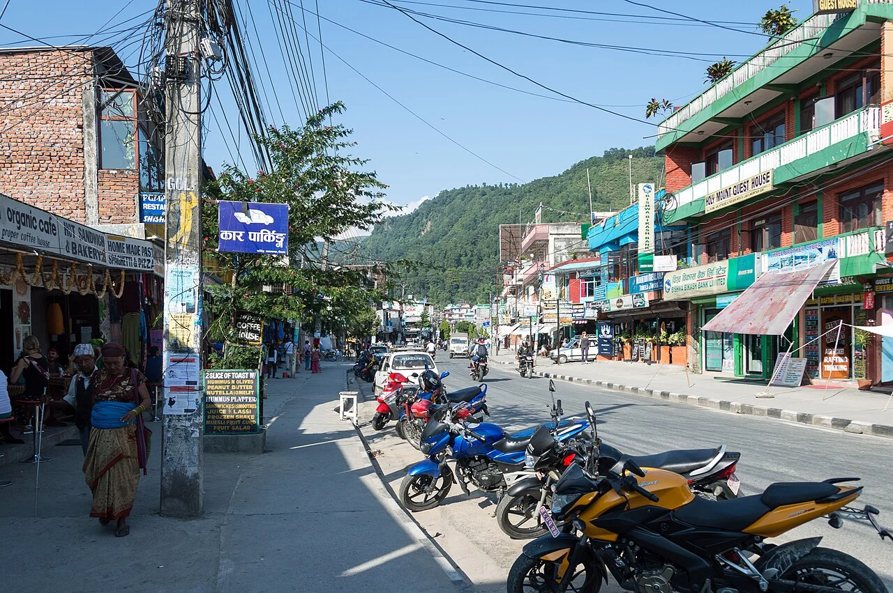 Street around Pokhara Lakeside; Sergey Ashmarin, 24 October 2013. No claim about the current status of visible businesses.
