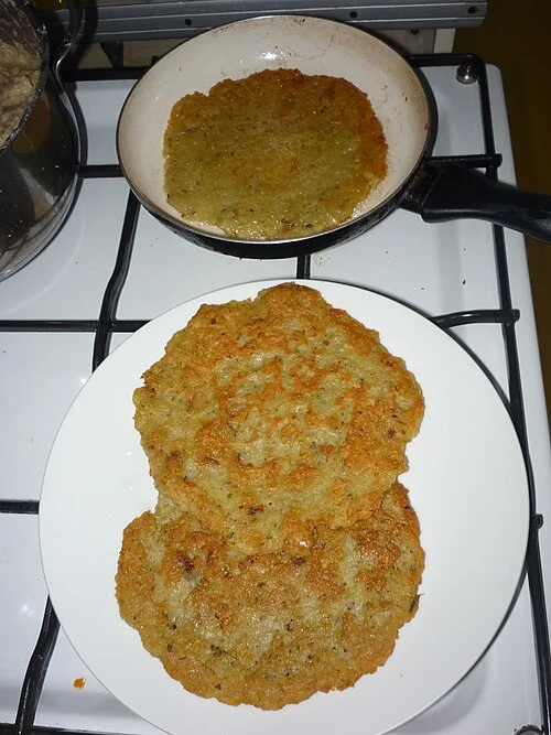 Bramboráky potato pancakes in Vysočina, 2019; Czech cuisine illustration outside Prague