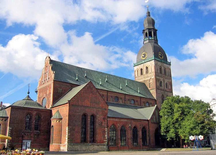 Brick façades and tower of Riga Dome Cathedral; archive photograph taken 22 August 2005.
