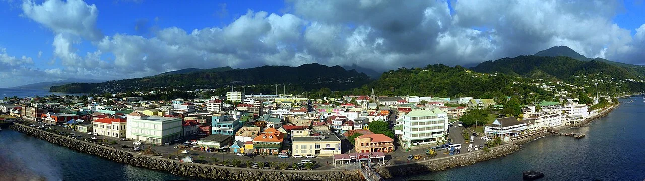 Broad city view of Roseau, Dominica, 2012