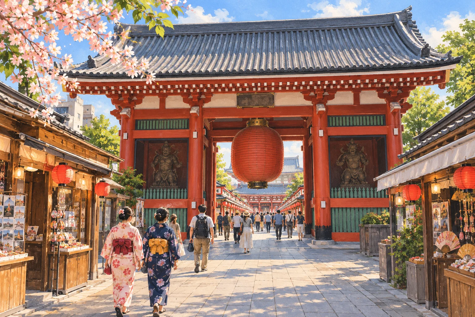 Tokyo illustration inspired by the red temple gates around Sensoji in Asakusa.