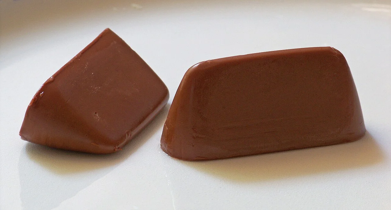 Two Turin gianduiotto chocolates, July 2009; a product illustration