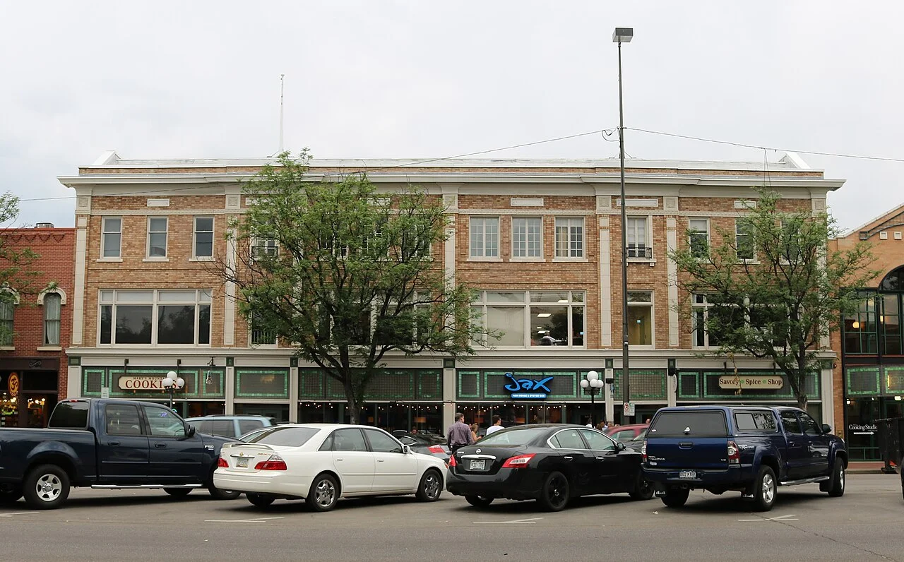 Opera House Block/Central Block Building exterior on North College Avenue, July 2016; a separate façade from Kissock