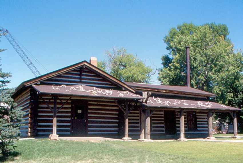 Historic log studio building exterior at the C.M. Russell Museum campus, July 1999; not a current gallery exhibition