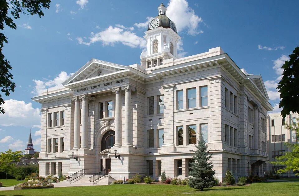 Missoula County Courthouse exterior, July 2007; not evidence of today's indoor visitor access