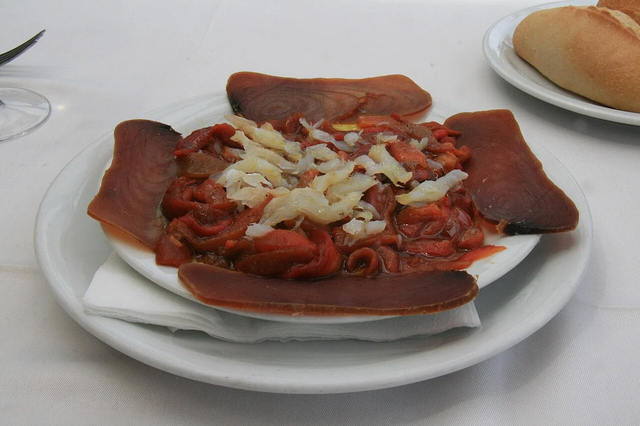 Esgarraet pepper and fish plate, June 2012; regional food illustration