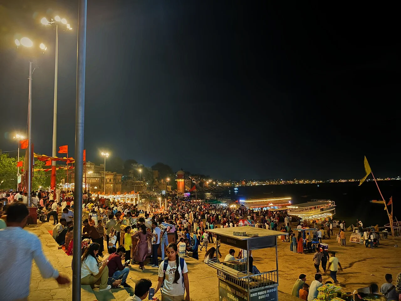 Evening activity at Assi Ghat waterfront, Varanasi; SahilSingh9882, 25 June 2025.
