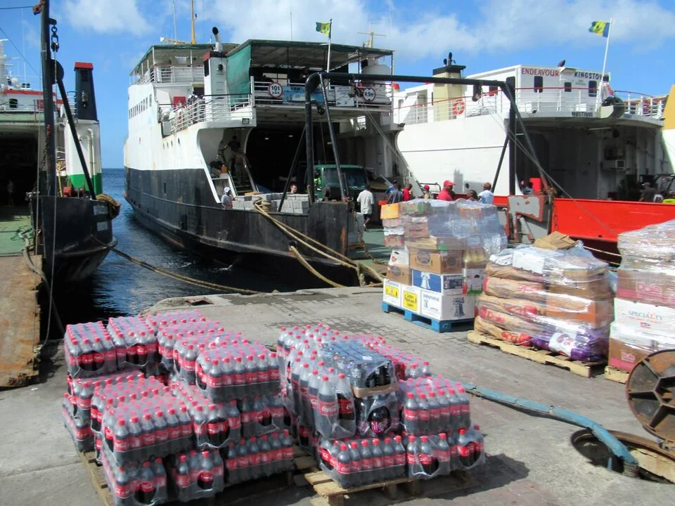Cargo and passenger connections at Kingstown wharf, 2019; not a current ferry schedule