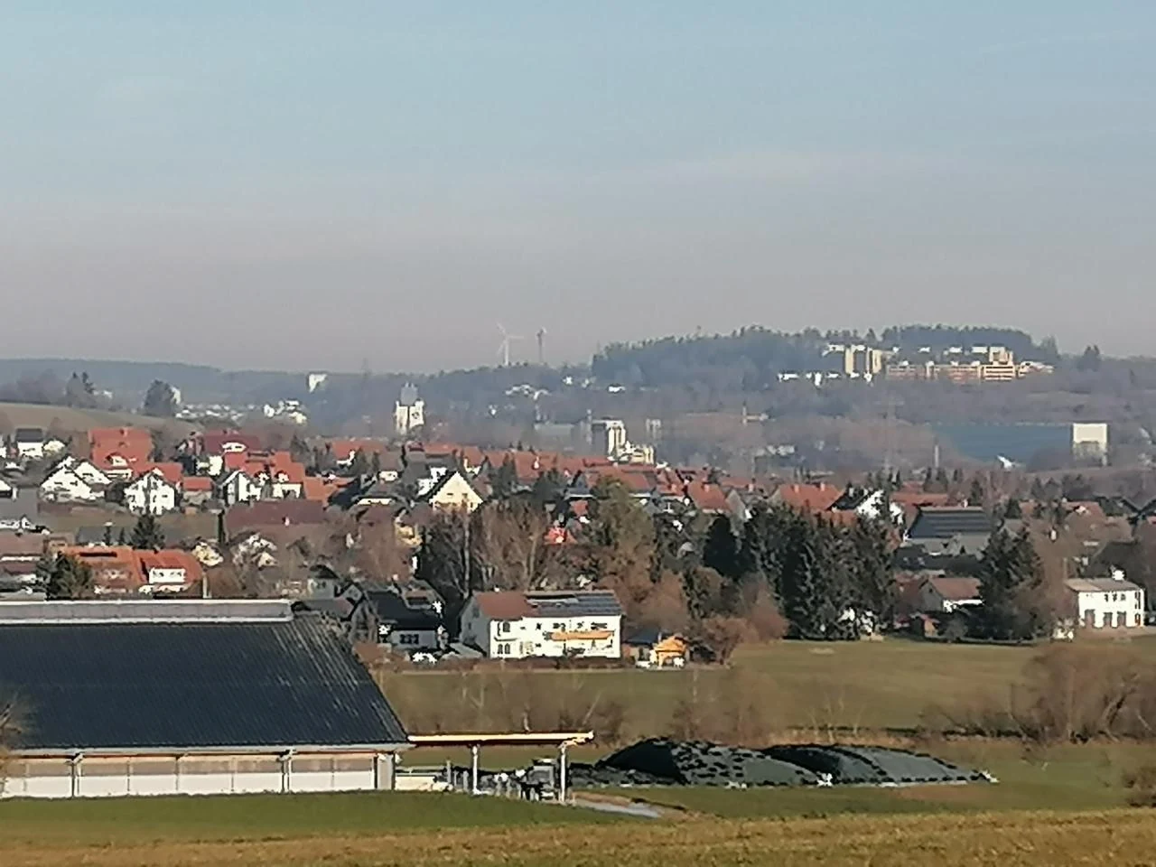 A view across fields towards the rooftops of Villingen