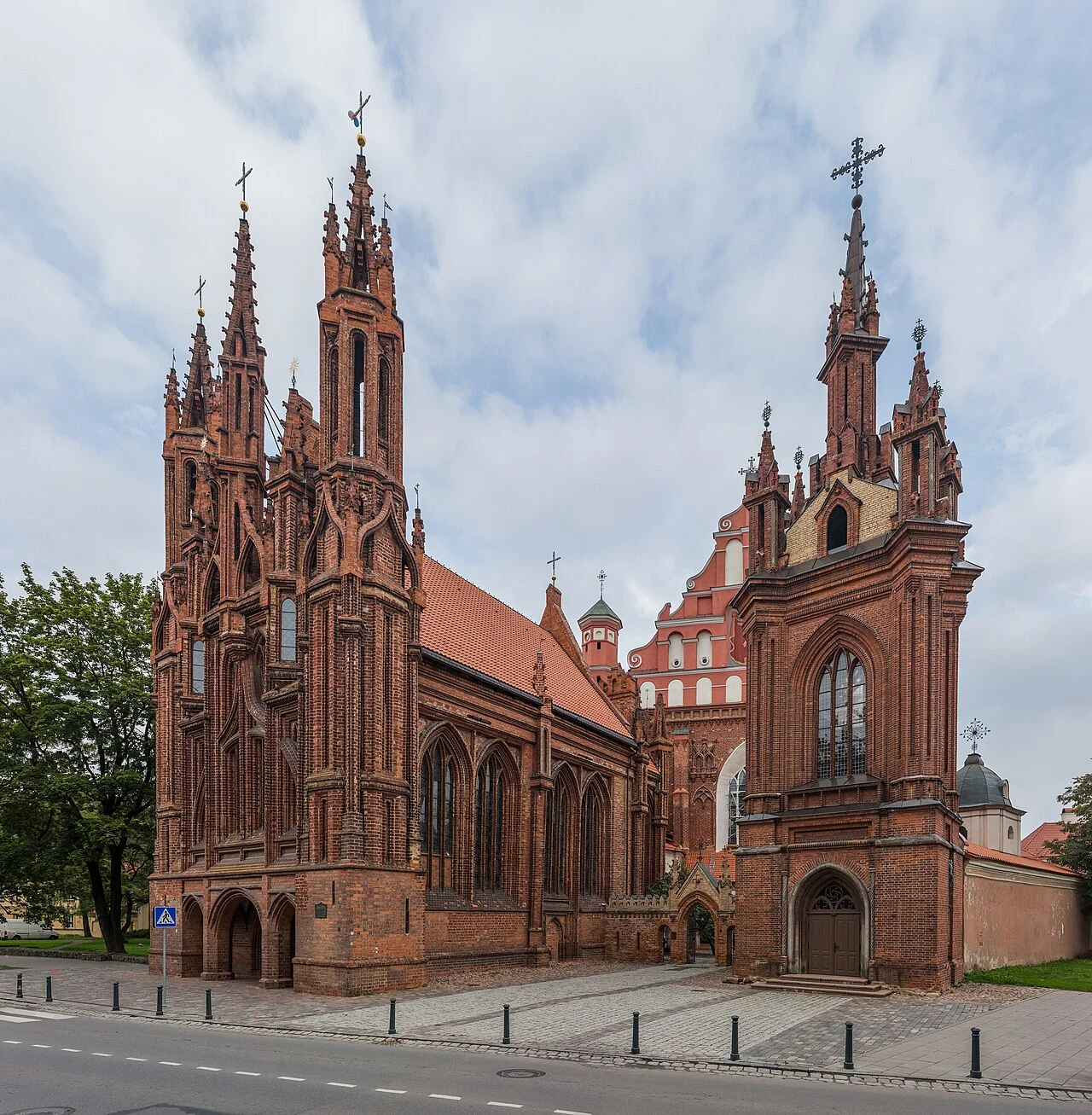 Red-brick exterior of St. Anne Church in Vilnius; photograph taken 10 September 2014.
