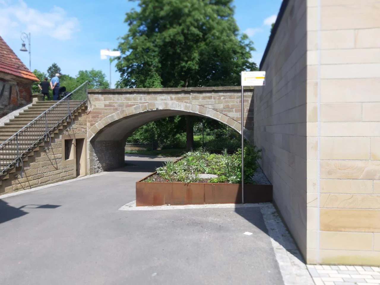 The arch of an old stone bridge in Waiblingen