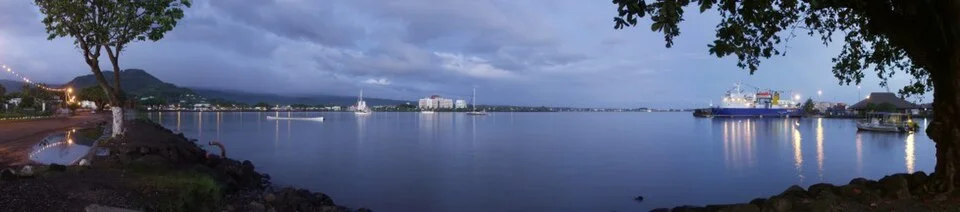 Dawn panorama of Apia harbour, archival photograph during2003 independence celebrations